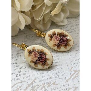 Mauve Rose Burgundy Gold Boutique Wire Earrings Wedding Bridal Gift Birthday